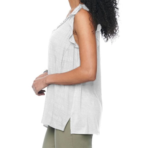 Democracy Nordstrom Crochet Ruffle Sleeve Tank Top Off White Size Large NEW - Picture 10 of 10